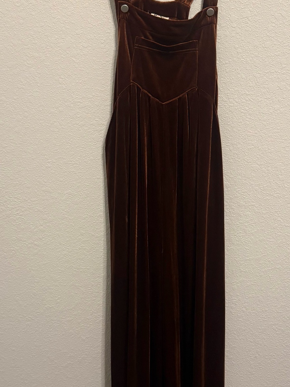 BIBI Brown Velvet Wide Leg Overalls Jumpsuit Size M Boho